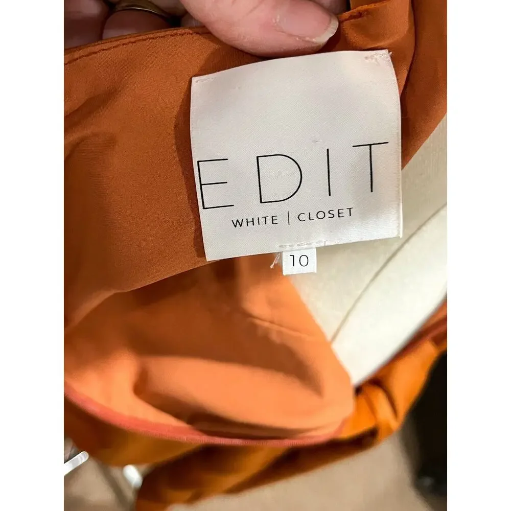 Edit White Closet Rust Color Waist Tie Wrap slit Crossover Versatile Dress Sz 10